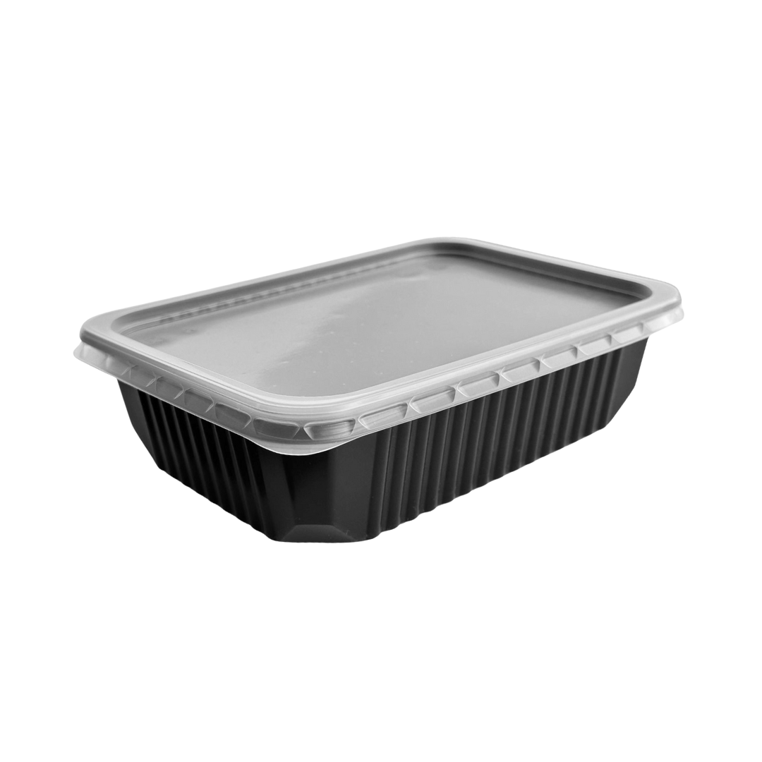Caserole negre cu capac transprent inclus, 750 ml, 17.3 x 12.9 x 4.2 cm, 50 buc/set