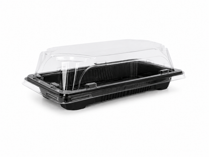 Caserole sushi negre MARI cu capac transparent, 216 x 136 x H 20 mm, 50 buc/set