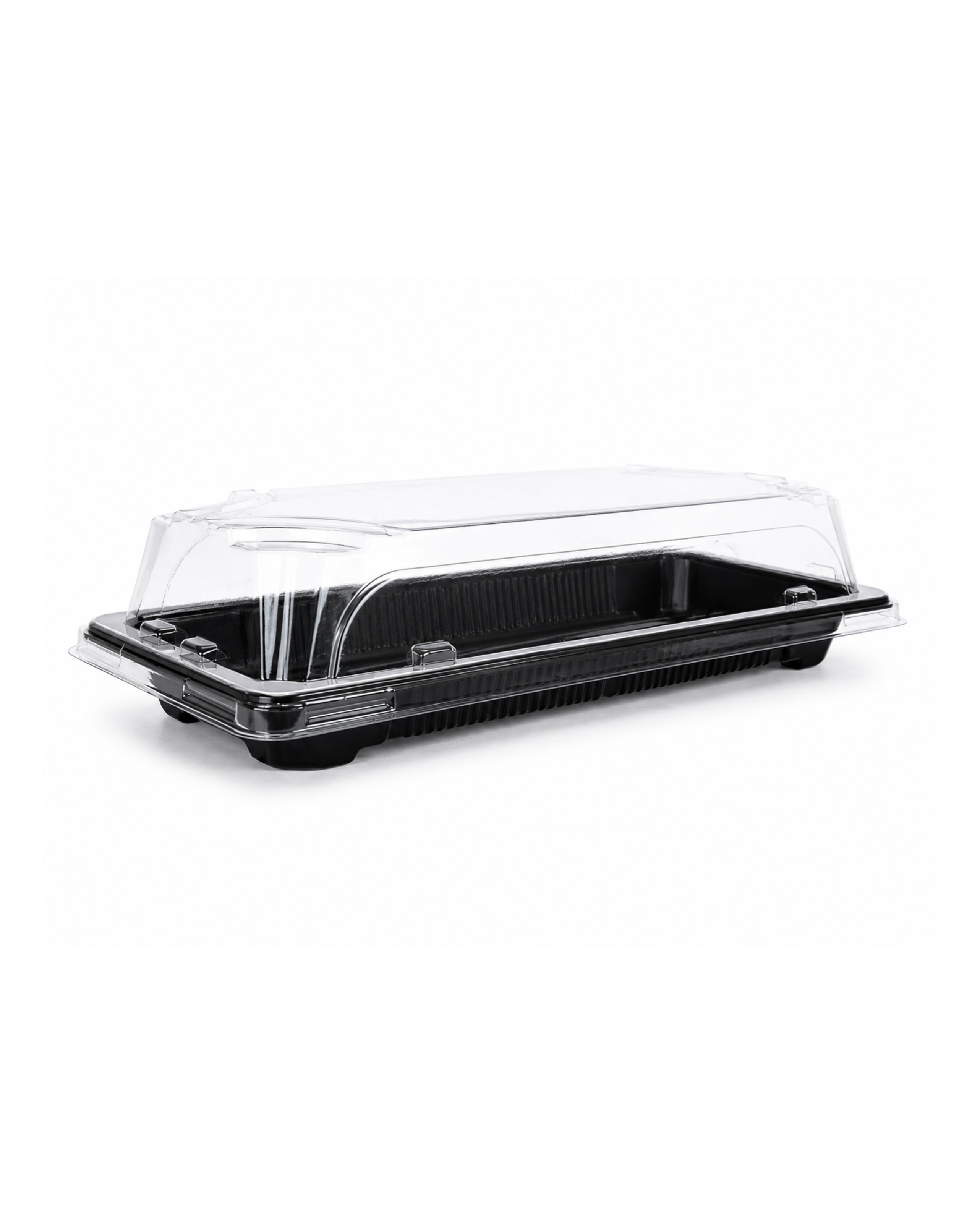 Caserole sushi negre MEDII cu capac transparent, 220 x 90 x H 45 mm, 50 buc/set din plastic pp