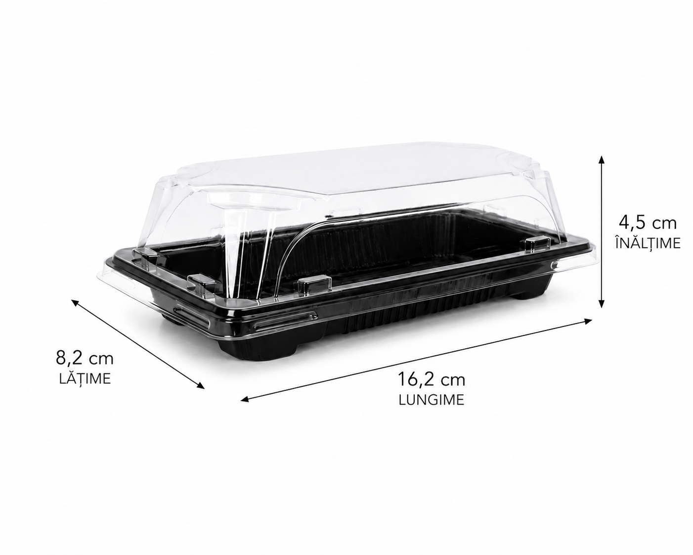 Caserole sushi negre MICI cu capac transparent, 162 x 82 x H 45 mm, 50 buc/set
