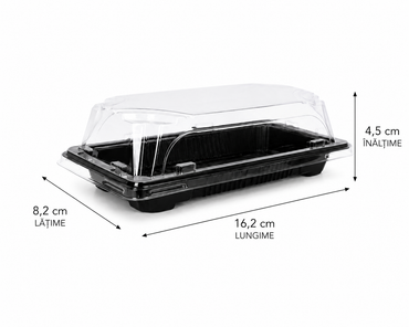 Caserole sushi negre MICI cu capac transparent, 162 x 82 x H 45 mm, 50 buc/set