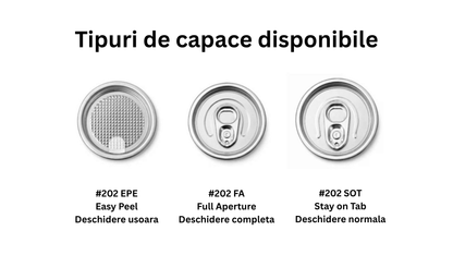 Doza PET transparenta #202, diam 64 mm, 250 ml, capac aluminiu separat, 200 buc/set