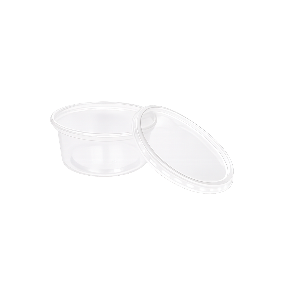 Cupe rotunde transparente PP, 200 cc, capac inclus, 100 buc/set