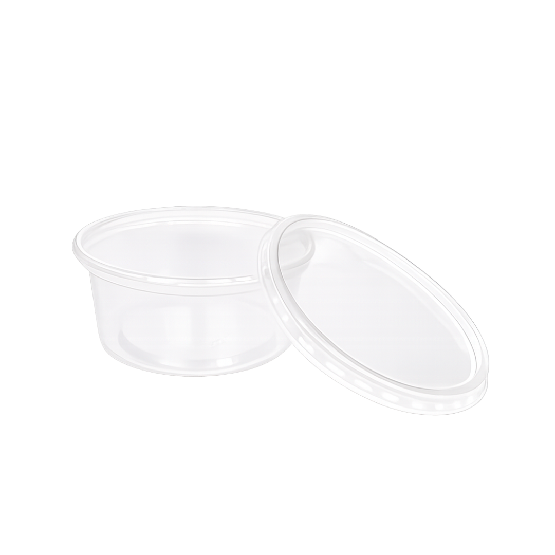 Cupe rotunde transparente PP, 250 cc, capac inclus, 100 buc/set