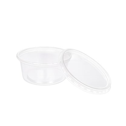 Cupe rotunde transparente PP, 250 cc, capac inclus, 100 buc/set