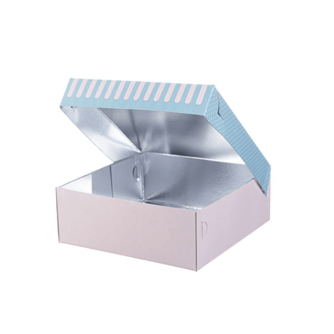 Cutii carton prajituri cu aluminiu la interior 22 x 21,5 x H 8 cm, 10 kg/set