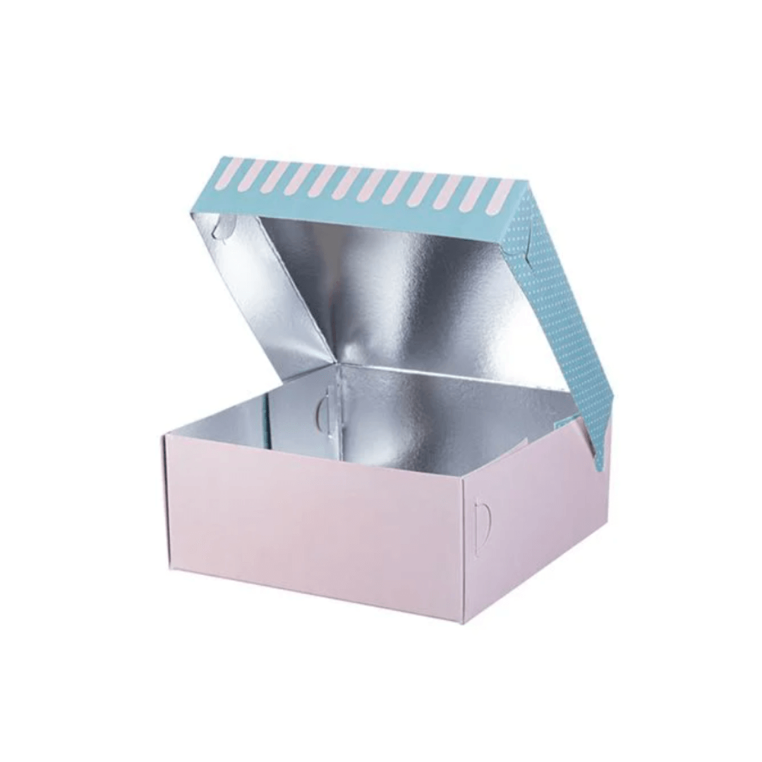 Cutii carton prajituri cu aluminiu la interior 19 x 19 x H 8 cm, 10 kg/set