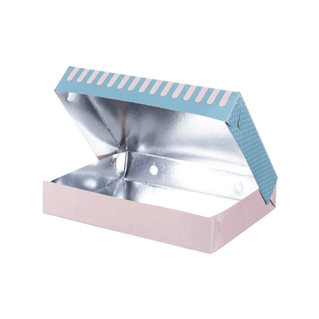 Cutii carton prajituri cu aluminiu la interior 25 x 19 x H 4,5 cm, 10 kg/set