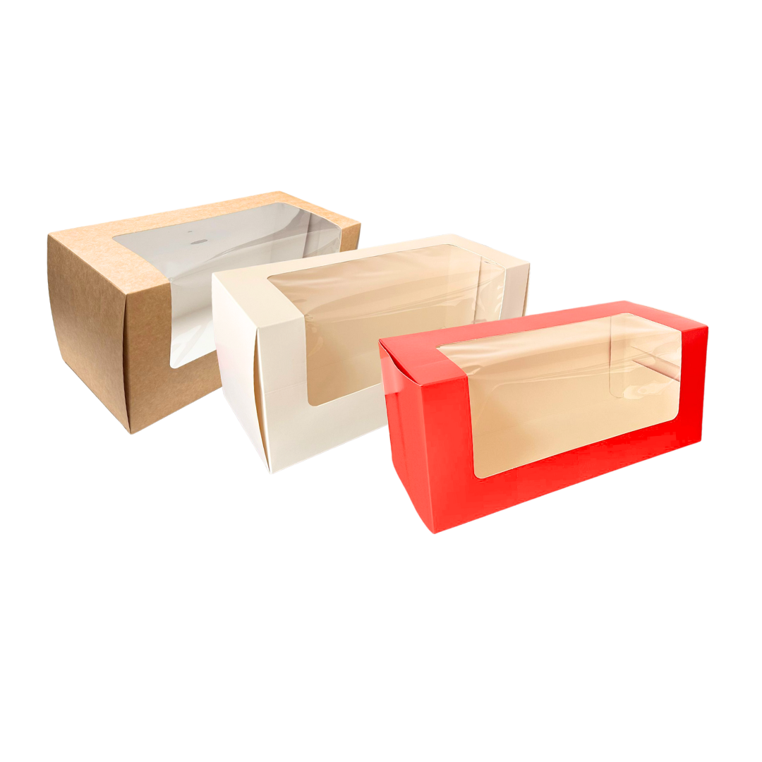 Cutii cozonac, din carton cu fereastra, albe, natur sau rosii, 320 x 140 x 150 mm, 25 buc/set