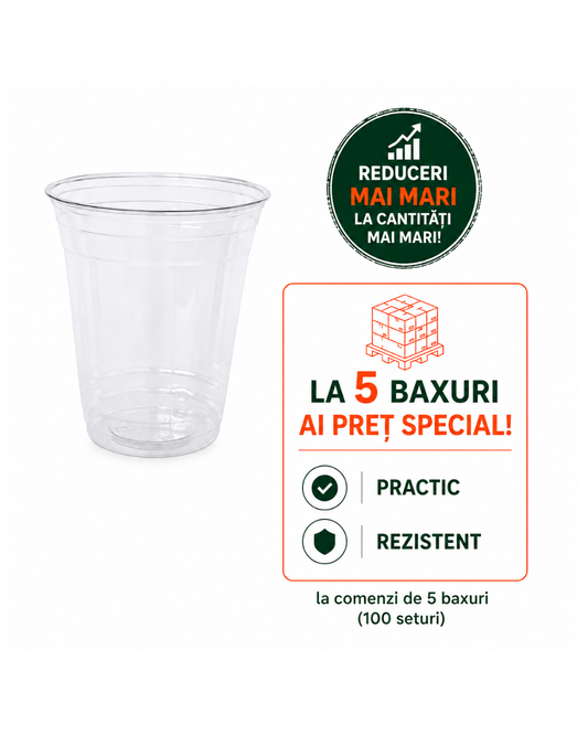 Pahare unica folosinta transparente pentru FRESH 14 oz (400 ml), 50 buc/set (capac separat)