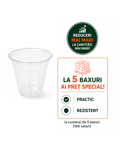 Pahare unica folosinta transparente pentru FRESH 12 oz (380 ml), 50 buc/set (capac separat)