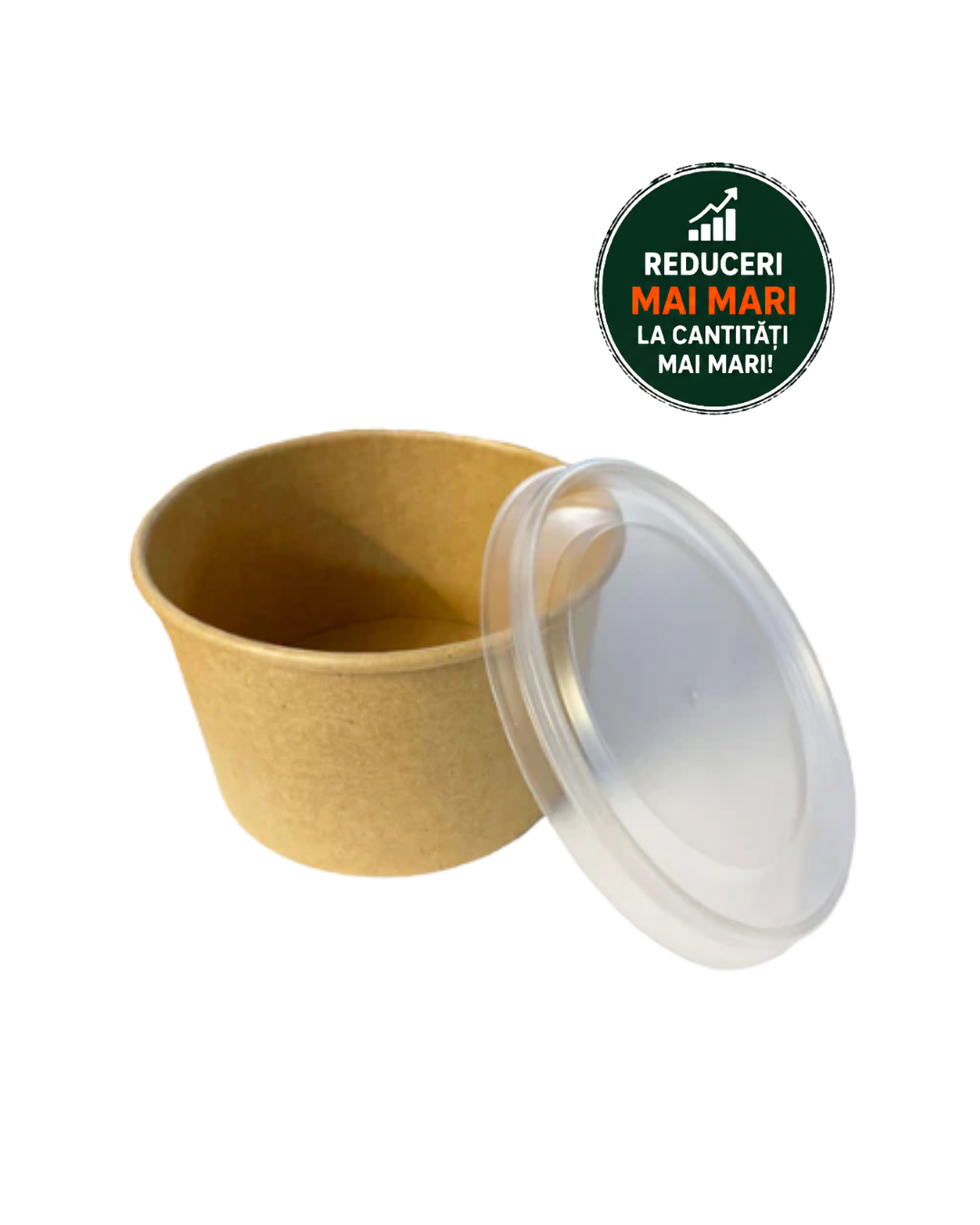 Boluri din carton kraft exterior si interior pentru supa, cu capac transparent, 16 oz/470 ml, 25 buc/set