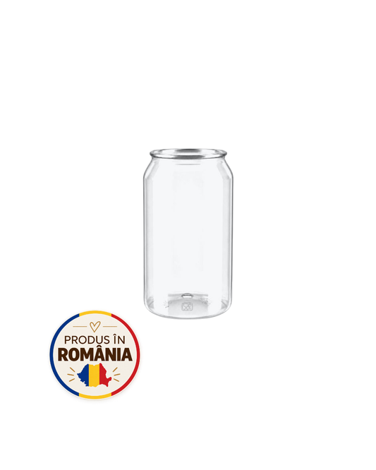 Doze PET transparente 250 ml, diam 64 mm, #202, capac aluminiu separat, 200 buc/set