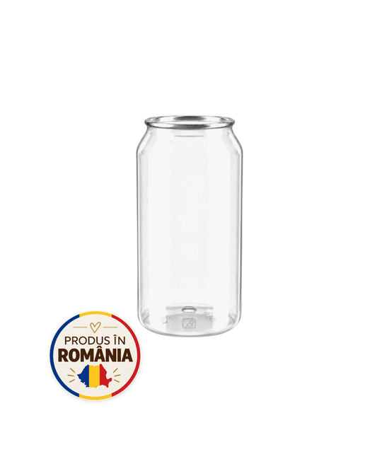 Doze PET transparente 300 ml, diam 64 mm, #202, capac aluminiu separat, 165 buc/set