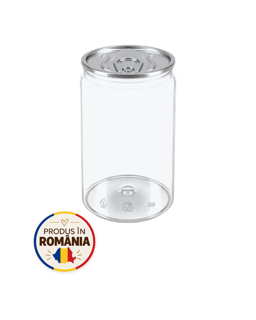 Doze PET transparente 330 ml, 150 buc/set, #211, diam 68 mm, capac aluminiu separat