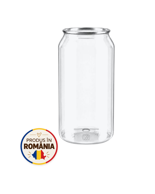 Doze PET transparente 400 ml, diam 64 mm, #202, capac aluminiu separat, 135 buc/set