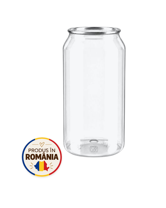 Doze PET transparente 450 ml, diam 64 mm, #202 capac aluminiu separat, 120 buc/set