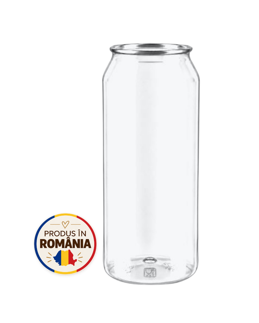 Doze PET transparente, 600 ml, diam 64 mm, #202, capac aluminiu separat, 90 buc/set