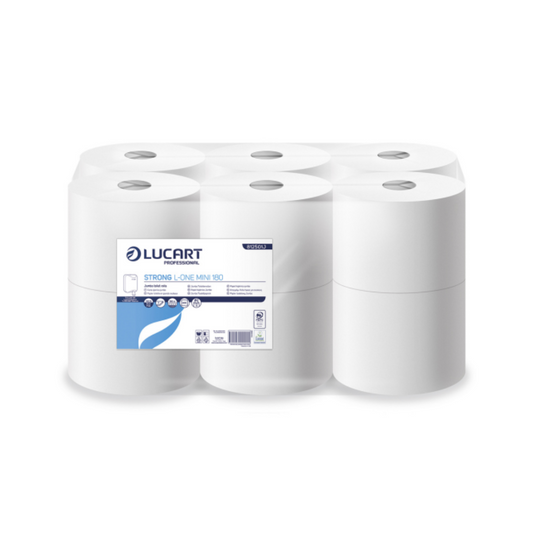 Hartie igienica Lucart Alba L-one mini cu derulare centrala, 2 straturi, 12 role/bax – 812501J