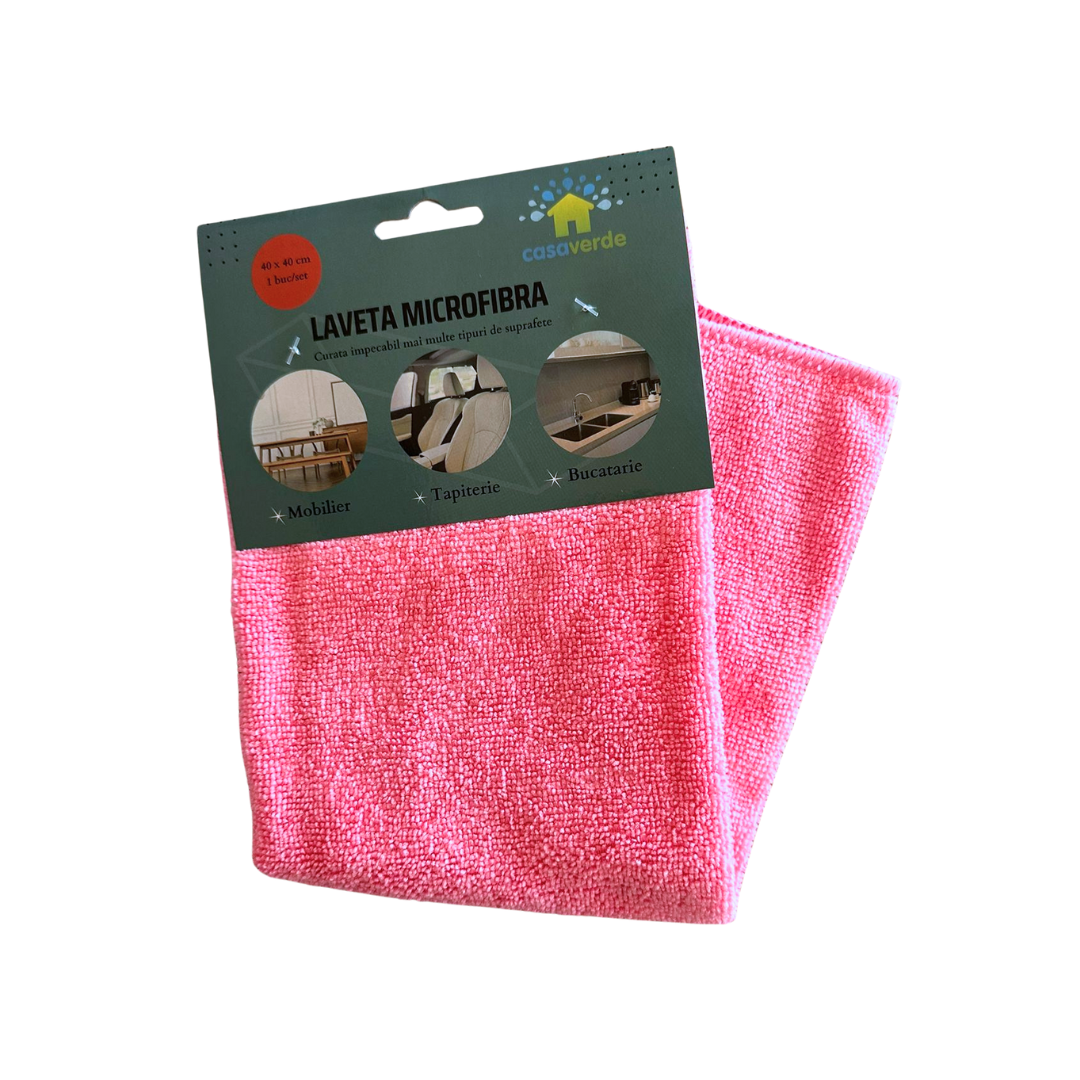 Lavete microfibra 40 x 40 cm, eticheta carton rosu