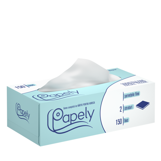Servetele faciale albe, la cutie (pop-up), 2 straturi, 150 buc/cutie