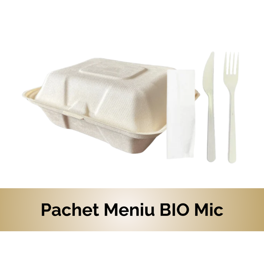 Pachet 4x caserole bio meniu mic + 1x set tacamuri reutilizabile