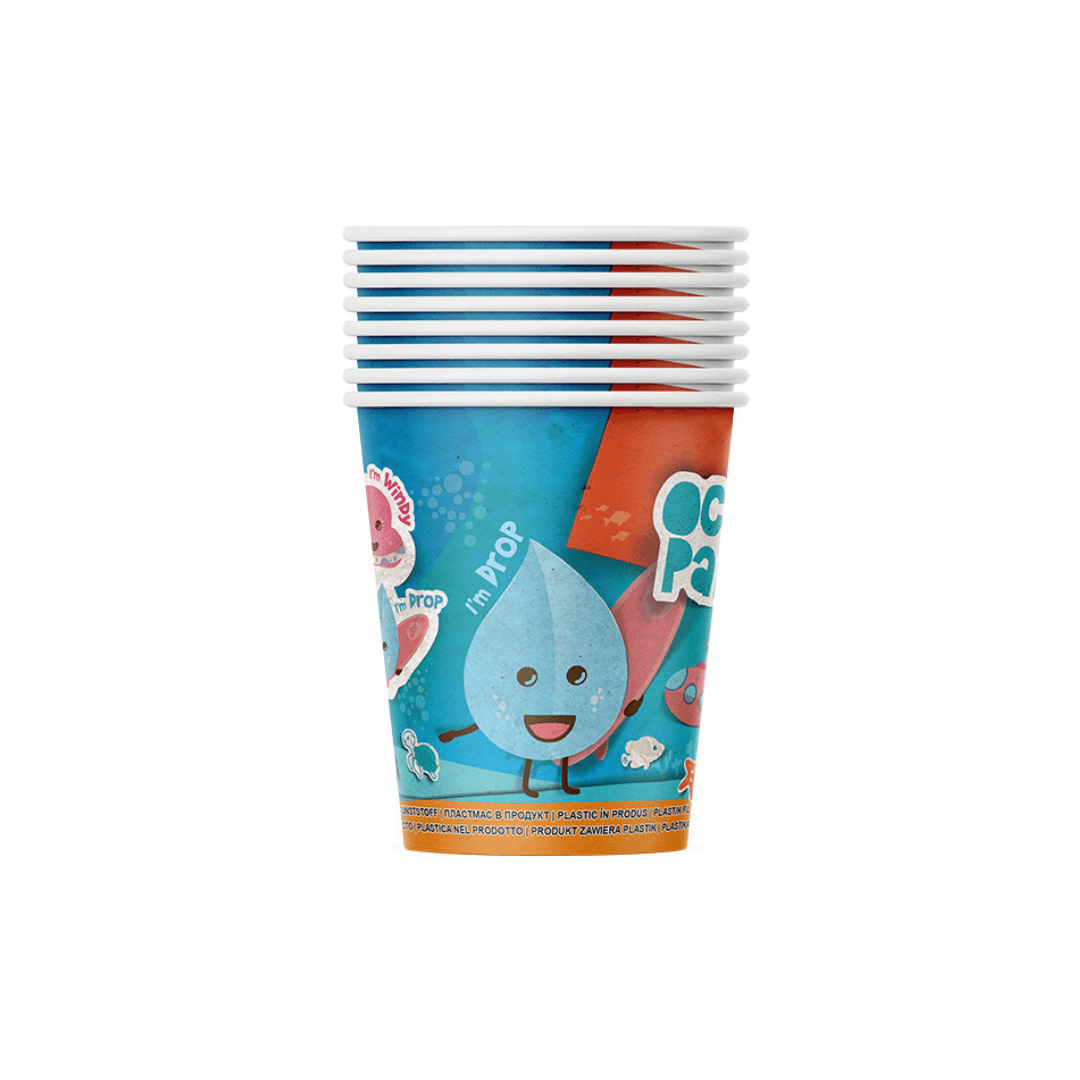 Pahare de carton Party Ocean, 8 oz (237 ml), 8 buc/set pentru sucuri si fresh