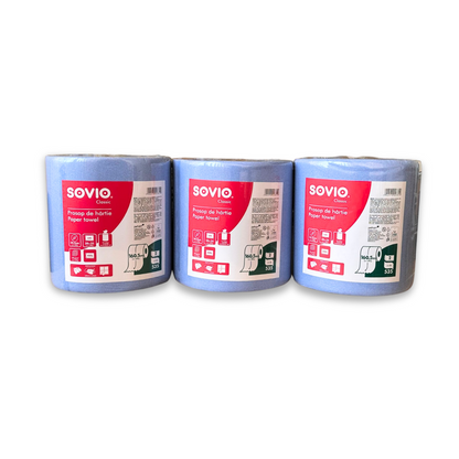 Prosop monorola Sovio din hartie albastra 160.5 m/535 foi, 3 role/bax