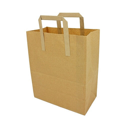 Pungi din hartie natur cu maner plat, 22 x 10 x 28 cm, 250 buc/set