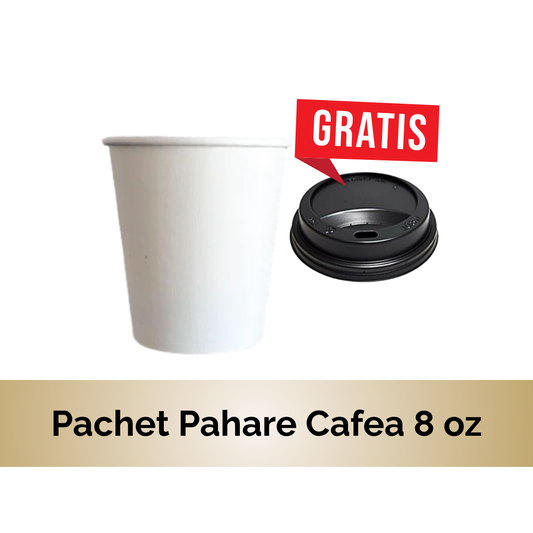 Pachet 1 bax pahare carton 8 oz + 1 set capace Gratuit