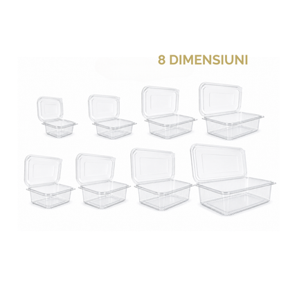 Caserole transparente GROASE cu capac atasat PET, DIVERSE DIMENSIUNI, 100 buc/set