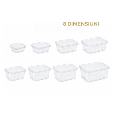 Caserole transparente GROASE cu capac atasat PET, DIVERSE DIMENSIUNI, 100 buc/set
