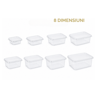 Caserole transparente GROASE cu capac atasat PET, DIVERSE DIMENSIUNI, 100 buc/set