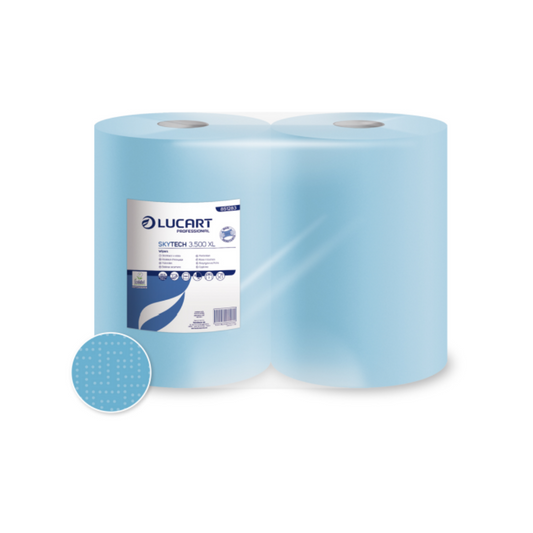 Prosop monorola industriala Lucart din hartie albastra 180 m/ 500 foi, 2 role/bax– 851283