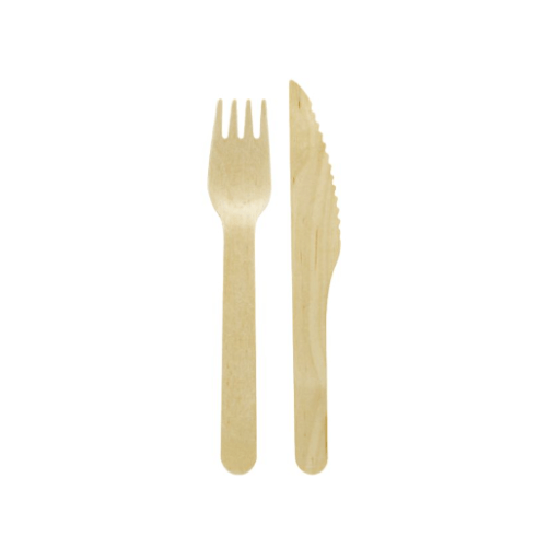 Set tacamuri furculita si cutit lemn fara servetel, 100 buc/set