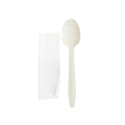 Set tacamuri lingura lemn cu servetel alb, 100 buc/set