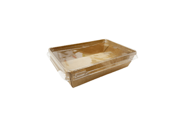 Cutii carton laminate kraft catering 1200 cc, cu capac transparent, 50 buc/set
