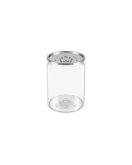 Doza PET transparenta #211, diam 68 mm, 250 ml, capac aluminiu separat, 200 buc/set