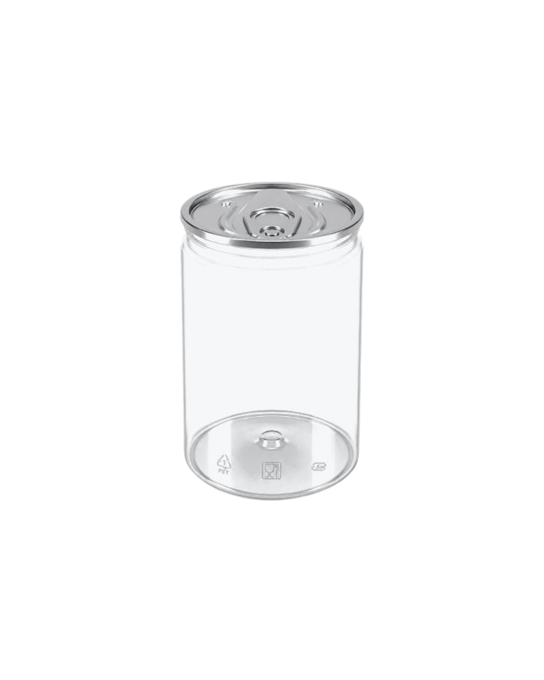 Doza PET transparenta #211, diam 68 mm, 300 ml, capac aluminiu separat, 165 buc/set