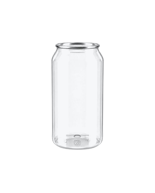 Doza PET transparenta #202, diam 64 mm, 330 ml, capac aluminiu separat, 150 buc/set