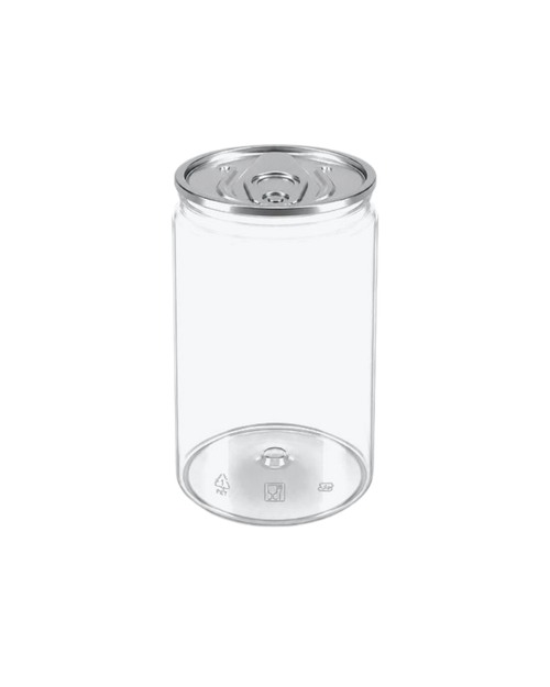 Doza PET transparenta #211, diam 68 mm, 330 ml, capac aluminiu separat, 150 buc/set