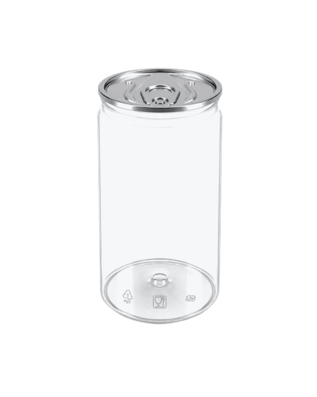 Doza PET transparenta #211, diam 68 mm, 450 ml, capac aluminiu separat, 120 buc/set