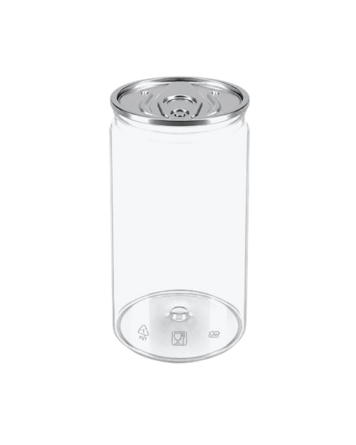 Doza PET transparenta #211, diam 68 mm, 450 ml, capac aluminiu separat, 120 buc/set