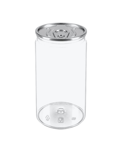 Doza PET transparenta #211, diam 68 mm, 500 ml, capac aluminiu separat, 100 buc/set