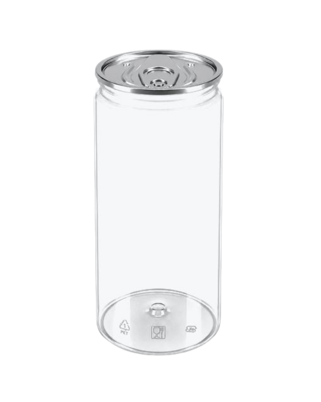 Doza PET transparenta #211, diam 68 mm, 600 ml, capac aluminiu separat, 90 buc/set
